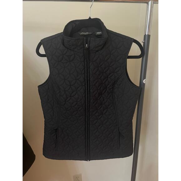 Eddie Bauer Vest Womens Medium Black Quilted Puff Full Zip Outdoors Pockets - Picture 1 of 9